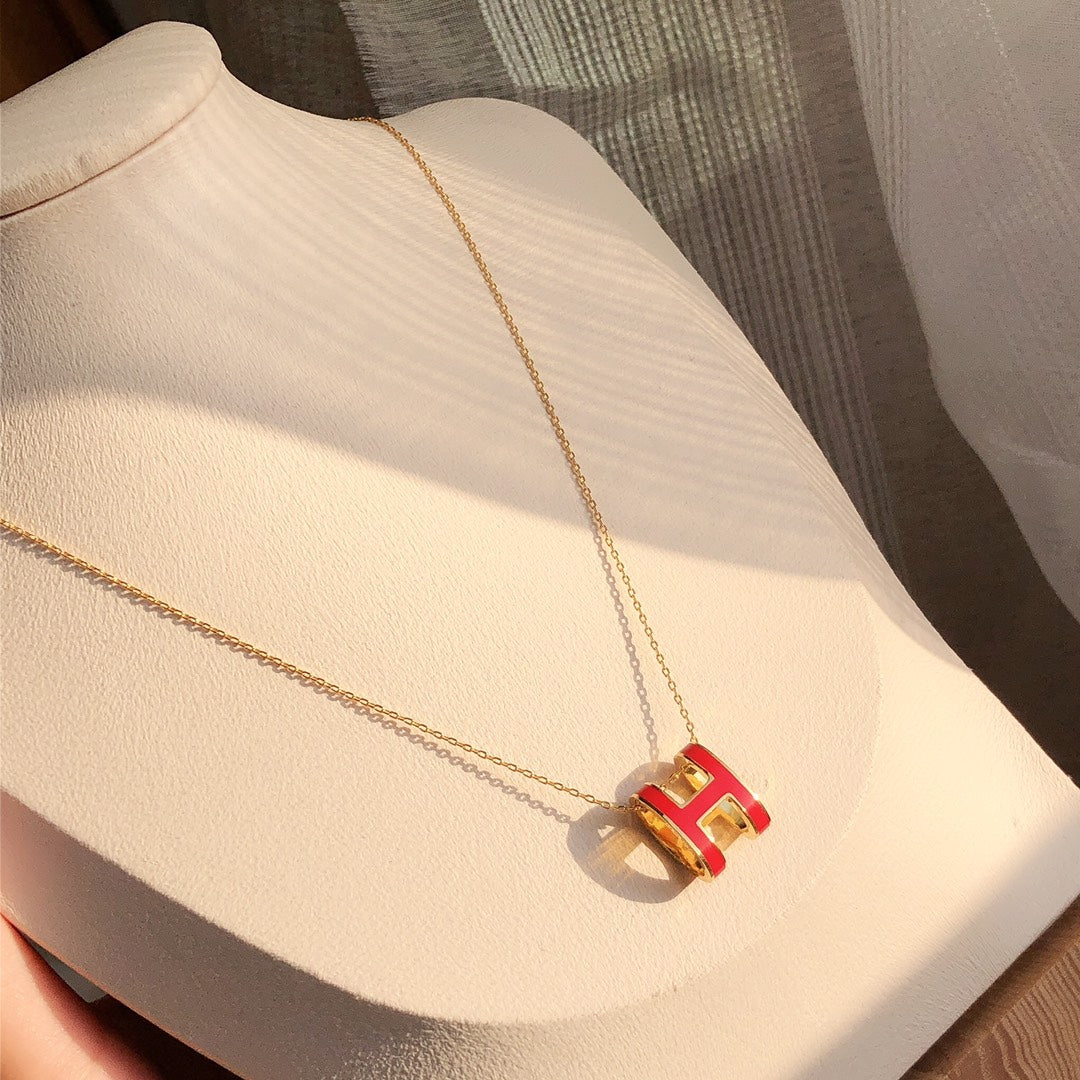 [Agudo Jewelry]HM CLIC RED ENAMEL GOLD NECKLACE