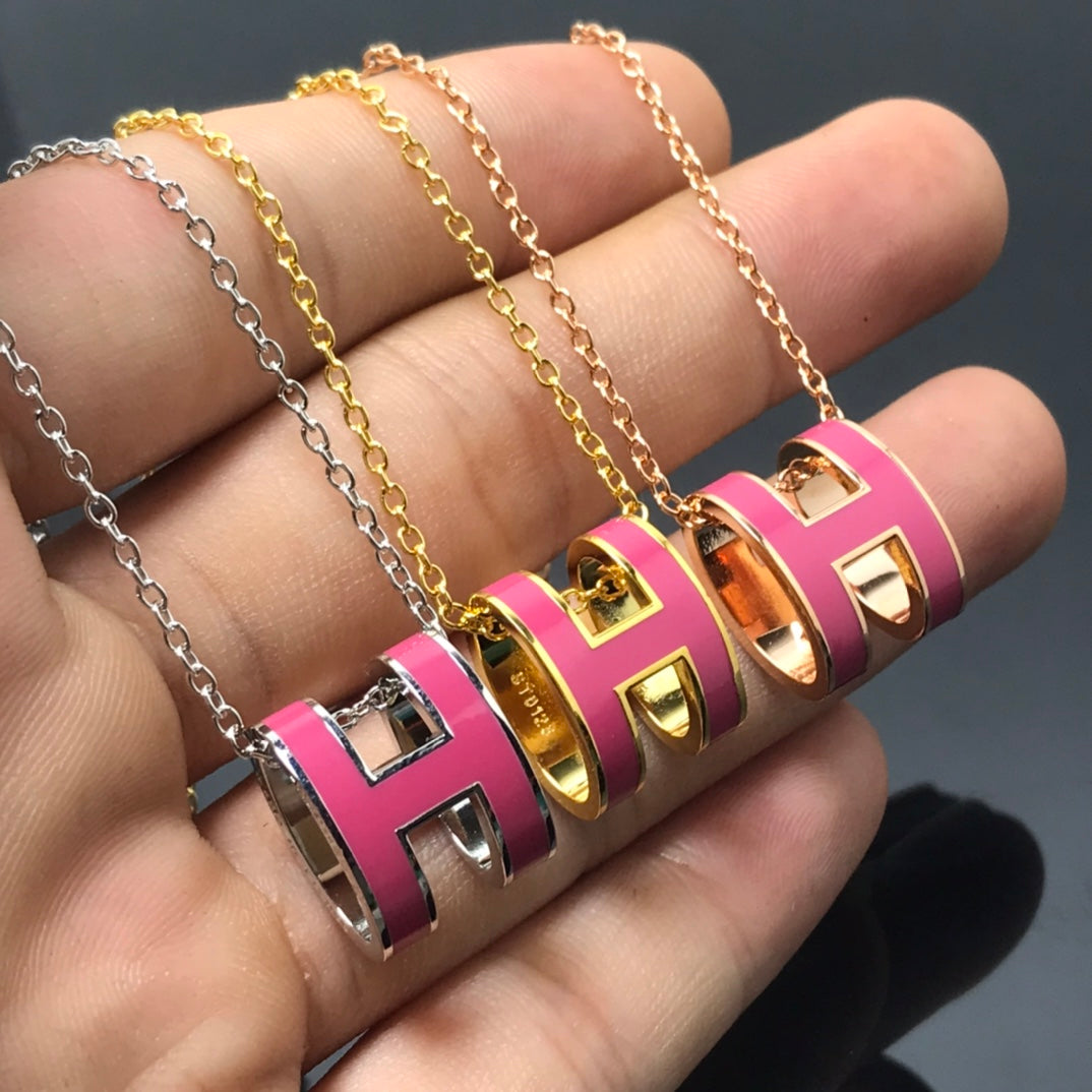 [Agudo Jewelry]H NECKLACE PINK