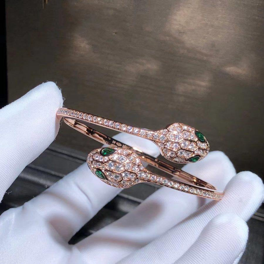 [Agudo Jewelry]SERPENTI BRACELET PINK GOLD MALACHITE DIAMOND DOUBLE SNAKE