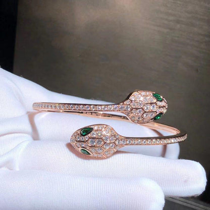 [Agudo Jewelry]SERPENTI BRACELET PINK GOLD MALACHITE DIAMOND DOUBLE SNAKE