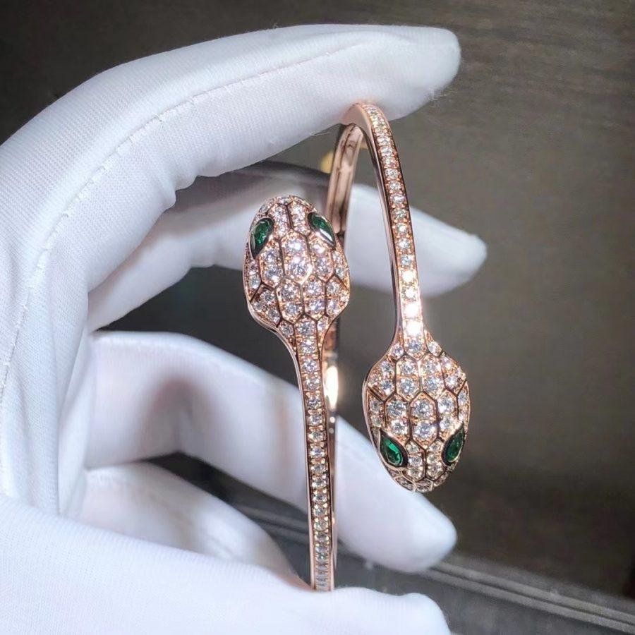 [Agudo Jewelry]SERPENTI BRACELET PINK GOLD MALACHITE DIAMOND DOUBLE SNAKE