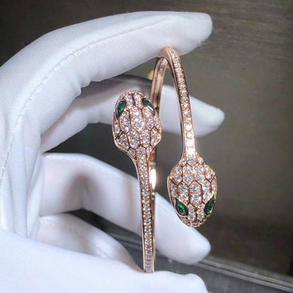 [Agudo Jewelry]SERPENTI BRACELET PINK GOLD MALACHITE DIAMOND DOUBLE SNAKE