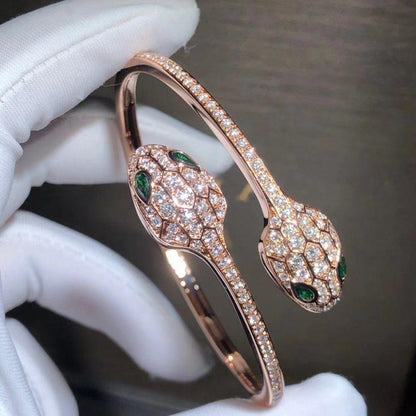 [Agudo Jewelry]SERPENTI BRACELET PINK GOLD MALACHITE DIAMOND DOUBLE SNAKE