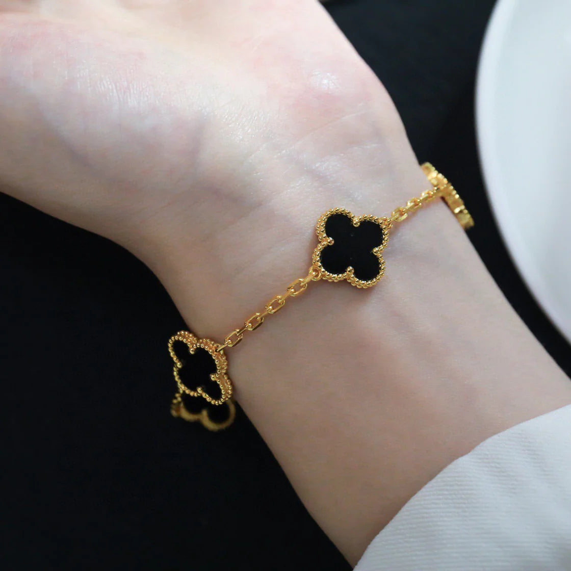 [Agudo Jewelry]CLOVER  5 MOTIFS BLACK ONYX BRACELET