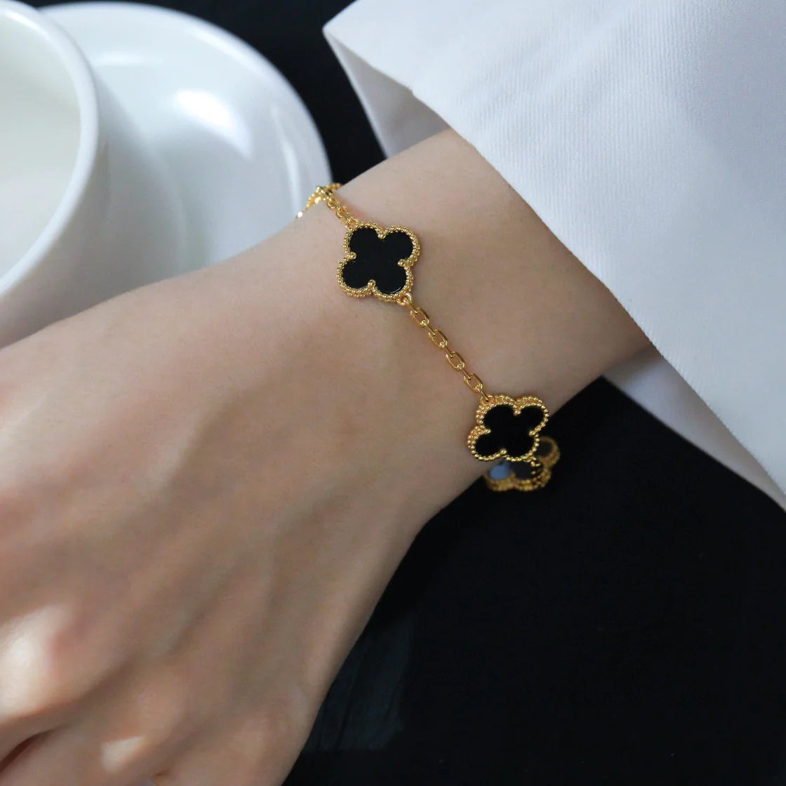 [Agudo Jewelry]CLOVER  5 MOTIFS BLACK ONYX BRACELET