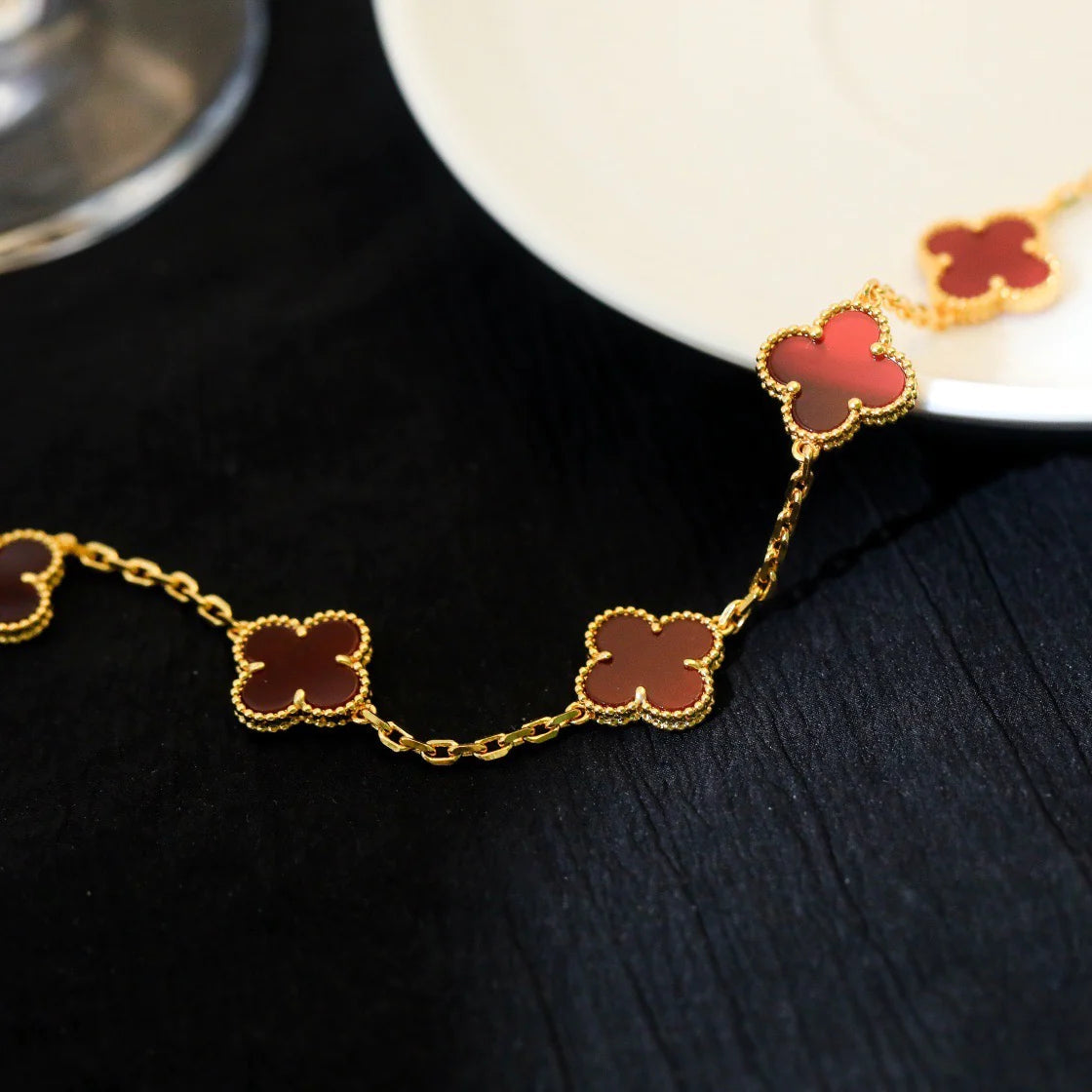 [Agudo Jewelry]CLOVER 5 MOTIFS RED AGATE  BRACELET