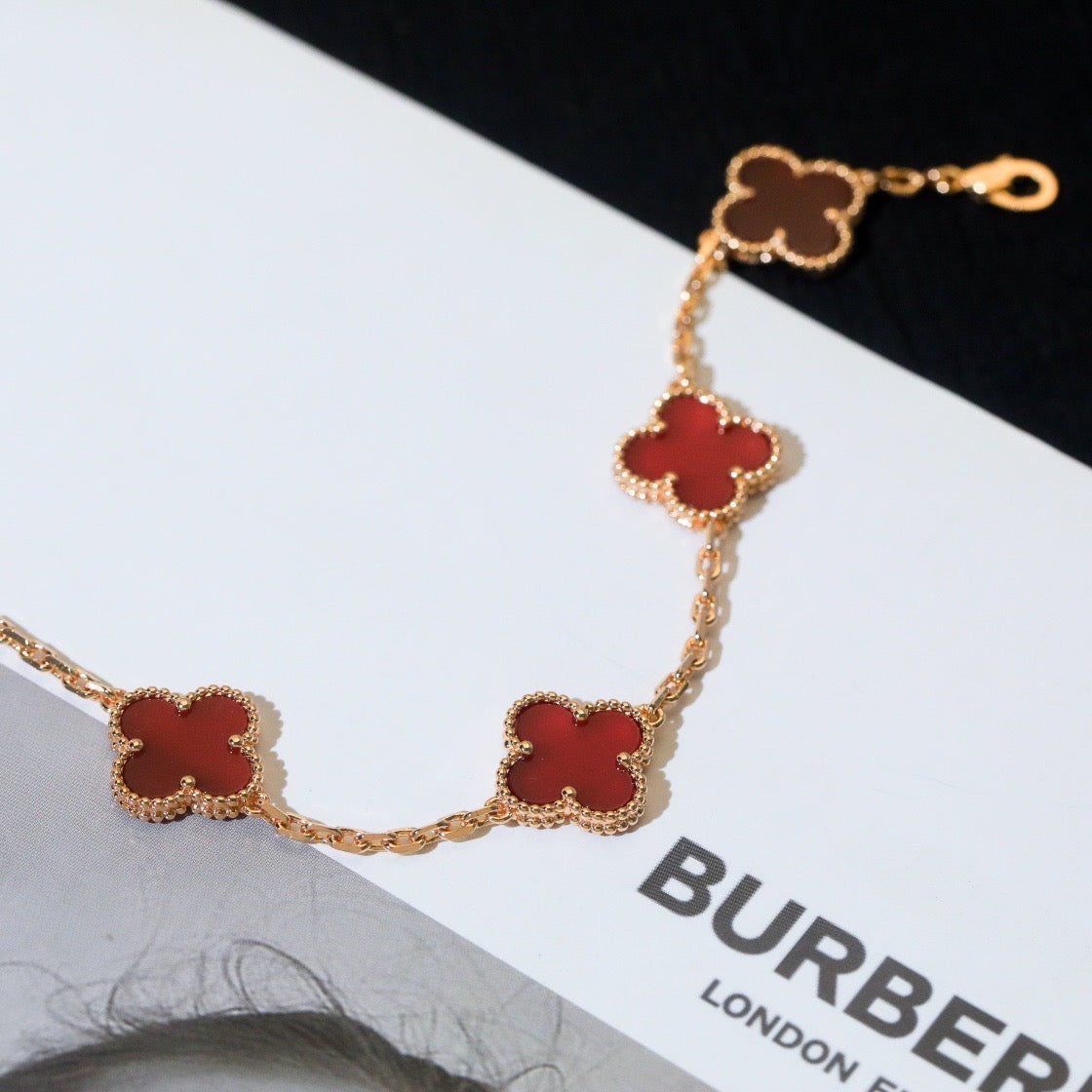 [Agudo Jewelry]CLOVER 5 MOTIFS RED AGATE  BRACELET