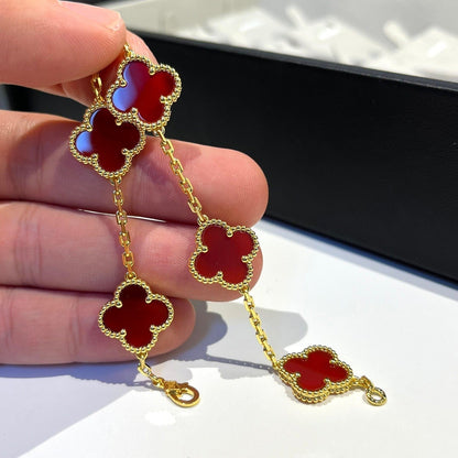 [Agudo Jewelry]CLOVER 5 MOTIFS RED AGATE  BRACELET