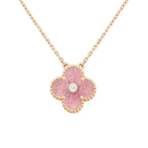 [Agudo Jewelry]CLOVER 15MM DIAMOND RHODONITE NECKLACE