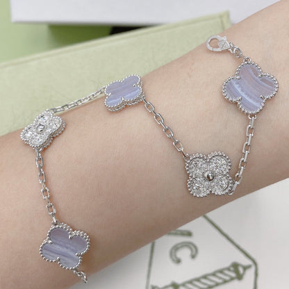 [Agudo Jewelry]CLOVER  5 MOTIF DIAMOND PURPLE CHALCEDONY BRACELET SILVER