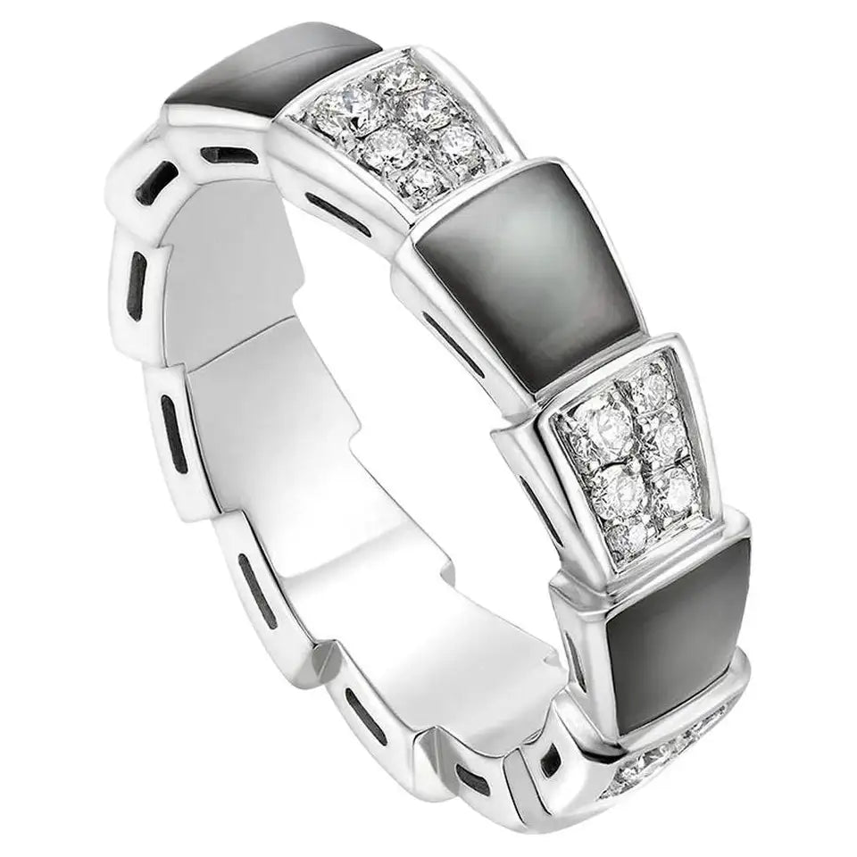 [Agudo  Jewelry]SERPENTI RING SILVER DIAMOND BLACK MOP 4MM