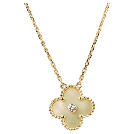 [Agudo Jewelry]CLOVER 15MM DIAMOND GOLD MOTHER OF PEARL NECKLACE