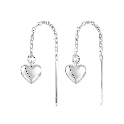 Simple Heart-shaped Drop Ear Threads Long Tassel Earrings