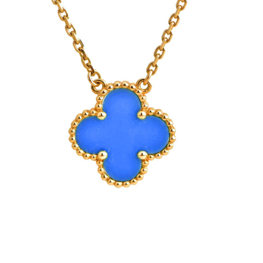 [Agudo Jewelry]CLOVER 15MM BLUE AGATE NECKLACE