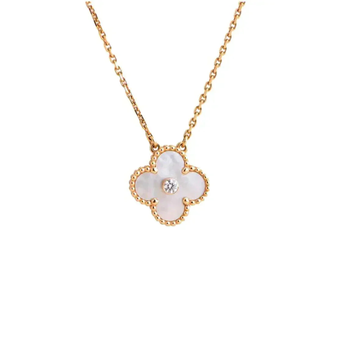 [Agudo Jewelry]CLOVER 15MM DIAMOND WHITE FRITILLARIA NECKLACE