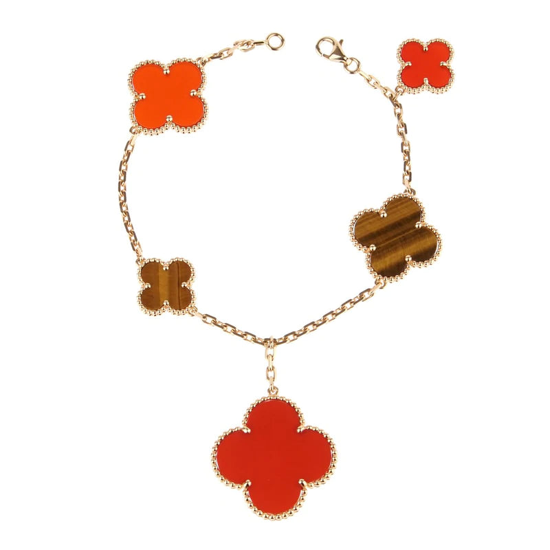 [Agudo Jewelry]CLOVER BRACELET 5 MOTIFS CARNELIAN TIGER EYE