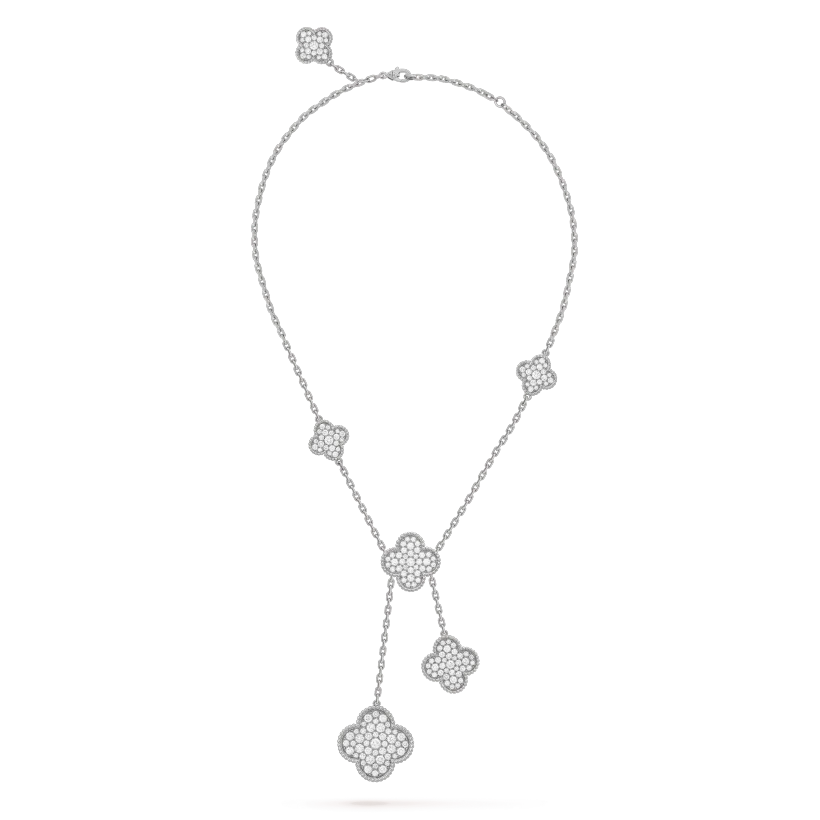 [Agudo Jewelry]CLOVER 5 MOTIFS SILVER DIAMONDS NECKLACE