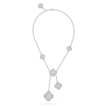 [Agudo Jewelry]CLOVER 5 MOTIFS SILVER DIAMONDS NECKLACE