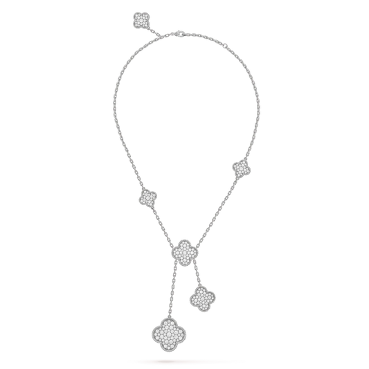 [Agudo Jewelry]CLOVER 5 MOTIFS SILVER DIAMONDS NECKLACE