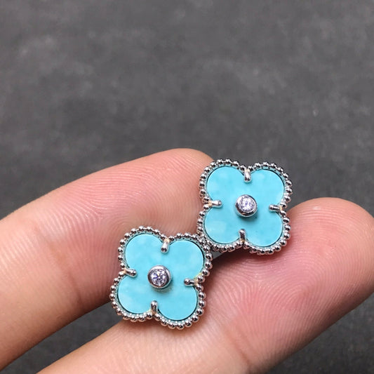 [Agudo Jewelry]CLOVER 1 DIAMOND BLUE SKY SILVER EARRINGS