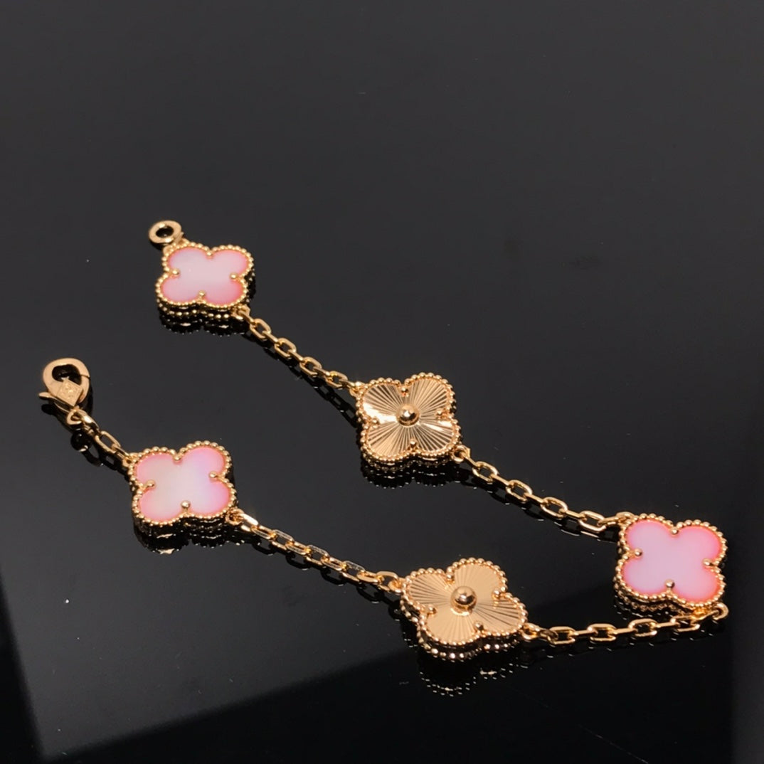 [Agudo Jewelry]CLOVER BRACELET 5 MOTIF PINK AND PINK GOLD