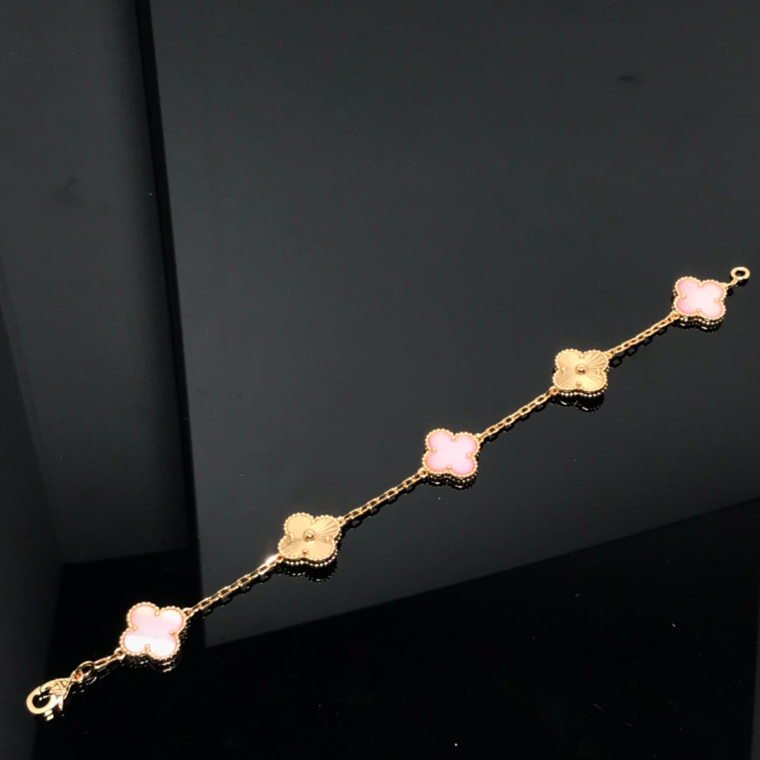 [Agudo Jewelry]CLOVER BRACELET 5 MOTIF PINK AND PINK GOLD