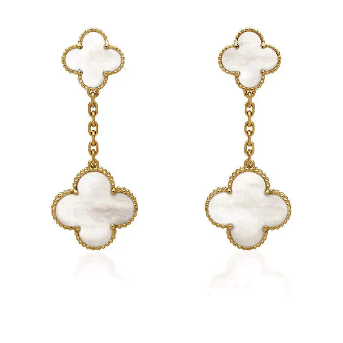 [Agudo Jewelry]CLOVER 2 MOTIF WHITE MOP EARRINGS