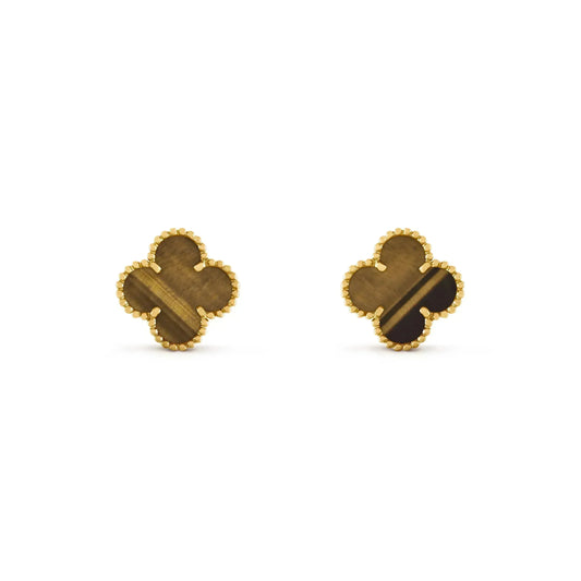 [Agudo Jewelry]CLOVER MEDIUM 1 MOTIFS TIGER EYE EARRINGS