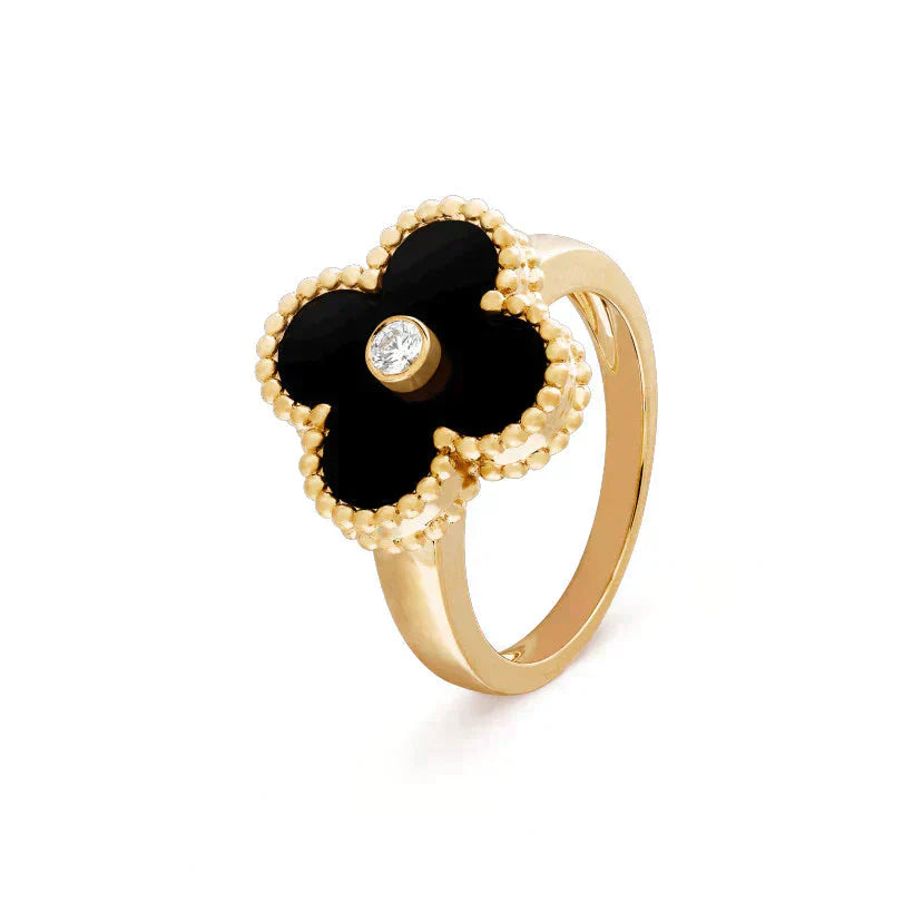 [Agudo  Jewelry]CLOVER ONYX RING GOLD DIAMOND