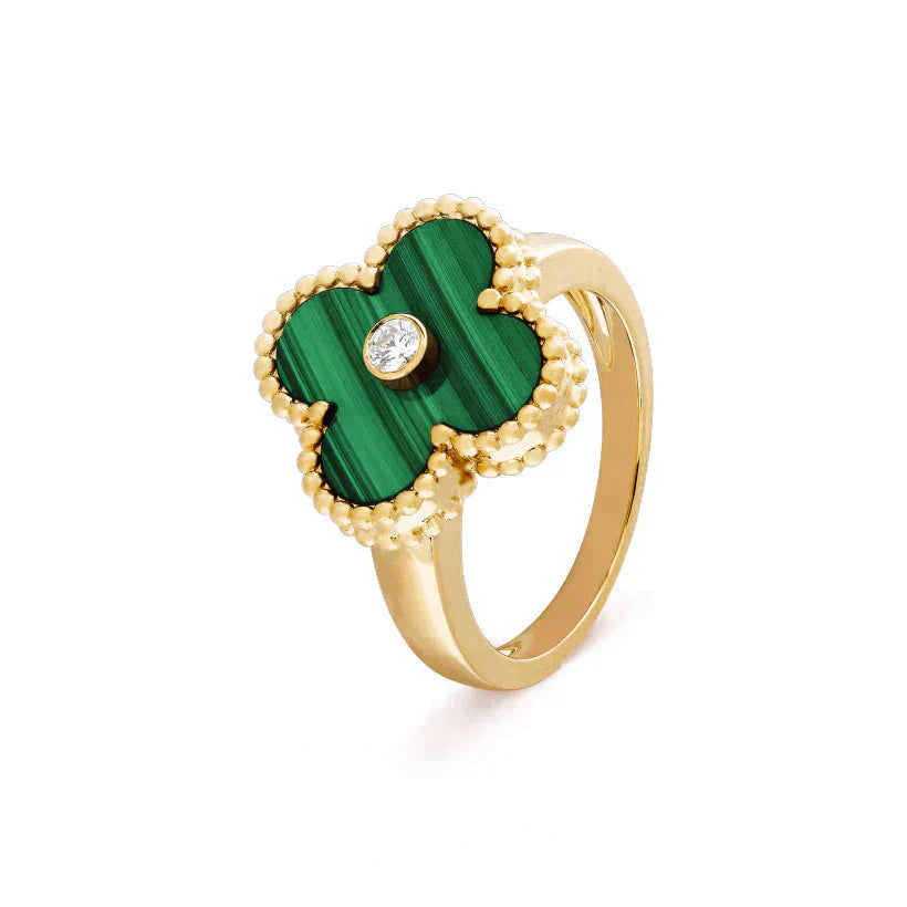 [Agudo  Jewelry]CLOVER MALACHITE RING GOLD DIAMOND