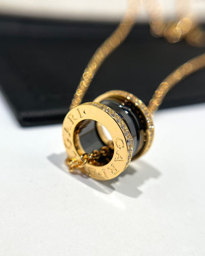 [Agudo Jewelry]ZERO 1 BLACK CERAMIC DIAMOND PINK GOLD NECKLACE