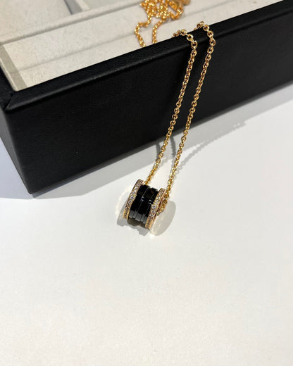 [Agudo Jewelry]ZERO 1 BLACK CERAMIC DIAMOND PINK GOLD NECKLACE